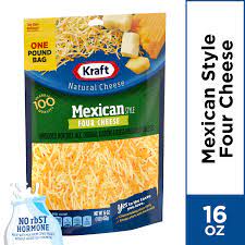 Kraft Mexican Style Four Cheese Blend Shredded Cheese 16 Oz Bag Walmart Com Shredded Cheese Mexican Style Natural Cheese