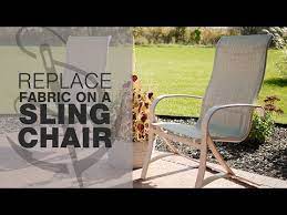 Sling Chairs Are A Popular Choice For Outdoor Seating Learn How To Re Cover A Patio Sling Chair With Our Patio Chairs Makeover Sling Chair Outdoor Sling Chair