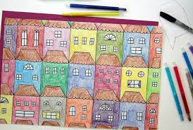 Students start with a square paper which they will use. Exploring Tessellations With Houses To Draw And Color Make And Takes