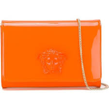 Versace Medusa Clutch Orange Handbag Patent Leather Handbags Versace Purses