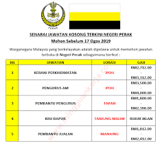Ada jawatan kosong untuk hangpa semua. Senarai Jawatan Kosong Terkini Negeri Perak Mohon Sebelum 17 Ogos 2019 Kerjaya Terkini