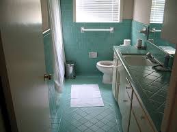 Need one large mirror but not mirror cabinets. Blue Bathroom Blue Bathroom Tile Retro Bathrooms Green Tile Bathroom
