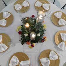 Gold White Wedding At Manatee River Garden Club Goldwhitewedding Weddingcenterpiece Sarasotaweddin Wedding Table Wedding Centerpieces Table Decorations