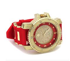 Black And Red Mens Watch Red Black Band Mens Watch Bust Down Bezel Cz Diamond Watch Gold Color Hip Hop Rapper Jewelry Wa Luxury Watches For Men Ladies Watches Online Gold Watch Men