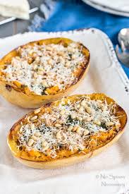 Spaghetti Squash Boats Alla Vodka With Sausage Kale Pine Nuts No Spoon Necessary Spaghetti Squash Spaghetti Squash Boat Alla Vodka