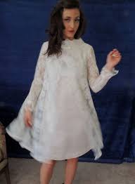 The Hippest Most Mod Wedding Dress Short Mini Dress With Lace Panels Tent 1960s Style Sheer Long Slee 1960s Wedding Dresses Wedding Dresses 60s Dresses