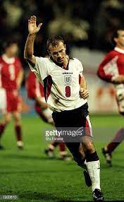 Alan Shearer Of England Turns And Celebrates His Second Goal In A Euro 2000 Qualifier Match Luxembourg Whic England Football Team Alan Shearer England Football