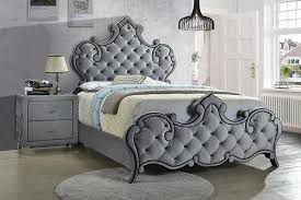 302351q Rosdorf Park Laufer Sandboard Grey Velvet Ornate Tufted Headboard Queen Bed Set In 2020 Button Tufted Bed Tufted Headboard Queen Tufted Bed