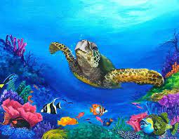 Rainbow Reef Painting By Kathleen Kelly Thompson Underwater Painting Sea Turtle Painting Ocean Painting