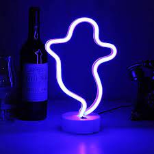 Halloween Ghost Neon Signs Led Neon Night Light With Base Holder Table Decor For Kids Room Halloween Party Deco Halloween Led Lights Halloween Lamps Neon Signs