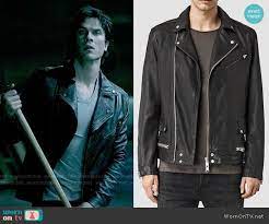 Damon S Leather Moto Jacket On The Vampire Diaries Vampire Diaries Outfits Leather Moto Jacket Vampire Diaries