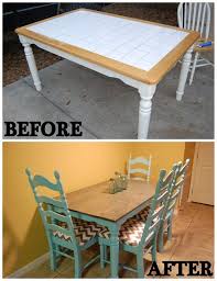 My Dining Set Is Done Chevron Aqua Yardsalemakeover Kitchen Table Makeover Refurbished Kitchen Tables Tile Top Tables