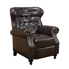 Noble House Walder Brown Bonded Leather Studded Recliner Club Chairs Recliner Brown Leather Recliner
