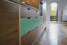 Custom kitchen cabinets made with quartered makore veneered panels. Walnut Veneer Kitchen Wood Wire Bespoke Plywood Kitchens