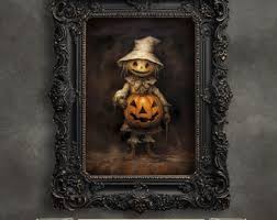 Scarecrow With Pumpkin Wall Art Print Vintage Halloween Painting Spooky  Decor Dark Cottagecore Gothic Print Dark Victorian Academia Art