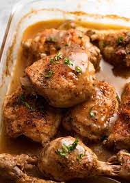 Gravy Baked Chicken Thighs Drumsticks 5 Min Prep Recipe Baked Chicken Baked Chicken And Gravy Recipe Baked Chicken Thighs