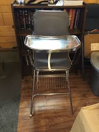 Vintage Metal High Chair Retro Blue Vinyl Chrome Baby Folding Footrest Tray Retro Chair Vintage High Chairs Vinyl Chairs