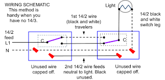 If you feed and switch at one location the other end becomes a dead end three way which means the black from the 3 wire is common and red and white are the travelers. 3 Way Switch Wiring Methods Electrician101
