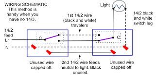 Description power and switch leg at one 3 way and the dead end of a 3 wire at the other 3 way. 3 Way Switch Wiring Methods Electrician 101