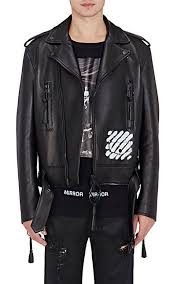 Off White C O Virgil Abloh Spray Painted Leather Biker Jacket Coats 504981857 Designer Sportswear Coat Design Mens Designer Shirts