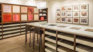 Creative Idea For Carpet Storage With Pull Out Drawers For Larger Samples Office Inspiration Workspaces Office Interior Design Design Studio Office
