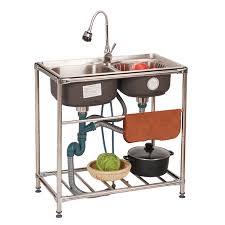 Kitchen Sink Flexible Modern Simple Stainless Steel Outdoor Washing Double Bowl Sink Faucet Not Included Kitchen Sink Double Bowl Sink Sink Faucets