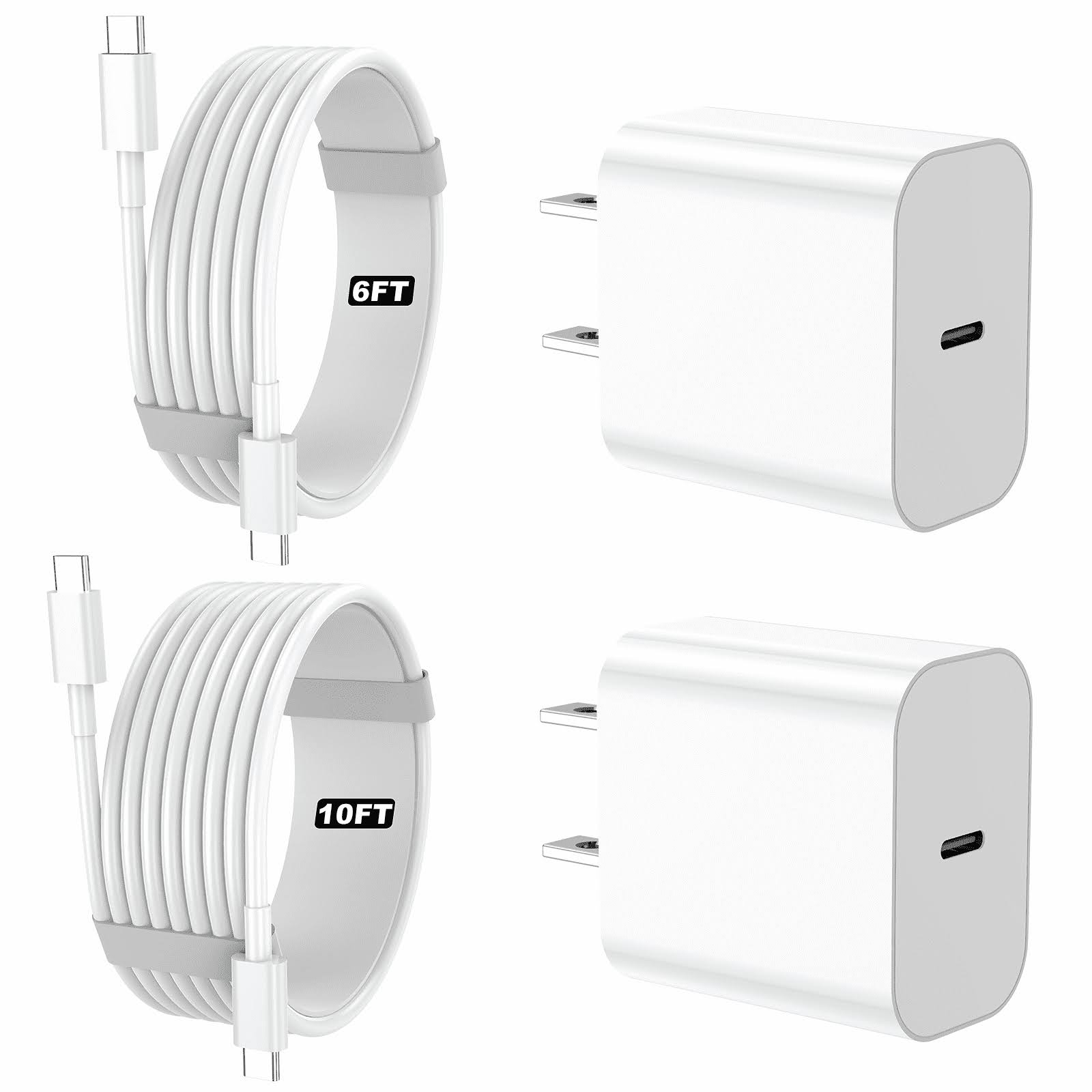 Iphone 17 16 15 Charger, 2 Pack PD 20W Adapter Wall Fast Charger with 6&10ft