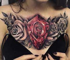 Rose Diamond Chest Tattoo Chest Tattoos For Women Rose Chest Tattoo Cute Tattoos For Women