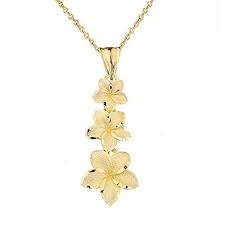 Elegant 10k Yellow Gold Hawaiian Plumeria Flowers Charm Pendant Necklace 16 Flower Pendant Necklace Flower Pendant Charm Pendant Necklace