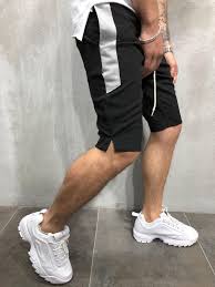 Black And White Striped Shorts Mens Drawstring Striped Shorts Black White Mens Street Style Black Shorts Men Mens Casual Outfits
