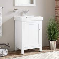 Corners are often unused spaces, but angling a small vanity into one can make great use of all the available space in the bathroom and provide you with a petite refuge for your primping rituals. 24 Buren Vanity White Narrow Vanities Bathroom Vanities Bathroom White Vanity Bathroom Bathroom Furniture Vanity