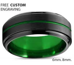 Black And Green Wedding Rings Mens Wedding Band Black Green Wedding Ring Tungsten Ring Etsy Green Wedding Rings Cool Wedding Rings Mens Wedding Rings