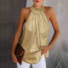 Free shipping on orders over $25 shipped by amazon +9. 2019 New Women Gold Blouse Fashion High Neck Sleeveless Hatler Tank Top Vest Summer Casual Loose Blouse Shirt Tee Blouses Shirts Aliexpress