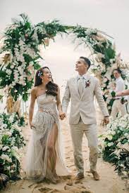 Romantic Couple And Tropical Wedding Recessional In Thailand Wedding Recessional Tropical Wedding Fitted Wedding Dress