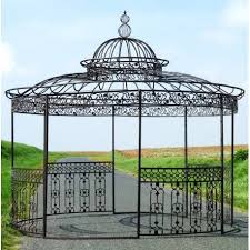 Grande Tonnelle Kiosque De Jardin Pergola Abris Rond Kiosque En Fer Forge Et Fonte Marron 340x370x370cm Kiosque Jardin Pergola Gloriette