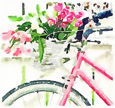 Bicycle And Tulips Painted In Waterlogue Via Lisakadow Bicycle Painting Art Painting Bicycle Art