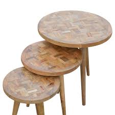 Furniture > tables > coffee tables. Solid Mango Wood Scandinavian Style Set Of 3 Nest Tables With Patchwork Patterned Tops Mango Wood Furniture