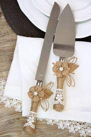 Burlap Flowers Lace And Twine Wedding Cake Knife Set Burlap Flowers Knife Twine Wedding Decoration Dugun Fikirleri Nisan Dugun