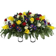 Sympathy silks artificial cemetery flowers white calla lily & daisy red rose bouquet. Sympathy Silks Artificial Cemetery Flowers Realistic Wildflower Outdoor Grave Decorations Yellow Red Wildflower Saddle For Headstone Pricepulse