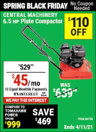 Best sales · save your money · deals help save · helping save Central Machinery 6 5 Hp Plate Compactor For 529 99 Harbor Freight Coupons