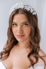 delizabridal Floral Pearl Wedding Tiara: Handmade Porcelain Flower Headband