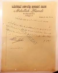 Ladikli Derviş Efendi Zade Abdullah Hamdi Manifatura, Amasya Antetli 1930  Tarihli Osmanlıca Yazılı
