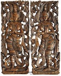 Traditional Thai Sawaddee Figure Wall Art Panels Asian Home Decor Brown 35 5 X13 5 X1 Each Set Of 2 Pcs Asian Home Decor Asian Homes Carved Wall Decor