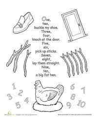 Try out a few of these action songs to get your preschoolers moving and early learning ideas. Nursery Rhyme Coloring One Two Buckle My Shoe Worksheet Education Com