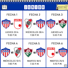 Ticket information can be found on each club's official website. Samuel Vargas S Tweet Calendario Del Junior En La Copa Conmebol Libertadores 2021 22 4 Santa Fe L 28 4 River V 6 5 Fluminense L 12 5 River L 18 5 Fluminense V 25 5 Santa Fe V Trendsmap