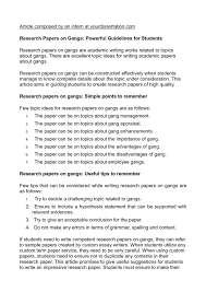 In writing research report for any domain, research hypothesis is a critical for any researcher. Calameo Research Papers On Gangs Powerful Guidelines For Students