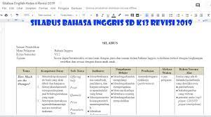 Sebagai seorang guru tentu harus memiliki sebuah perangkat. Unduh Silabus Bahasa Inggris Sd K13 Revisi 2019 Untuk Kelas 1 2 3 4 5 6 Semester I Dan Ii Kantjiel Id