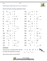Our grade 1 exercises do not require regrouping. Free Subtraction Worksheets To 12