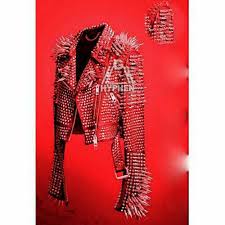 New Mens Full Red Punk Silver Long Spiked Studded Leather Brando Jackets Ebay In 2020 Leather Jacket Style Leather Jacket Studded Leather Jacket
