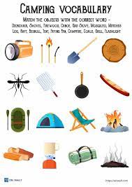 camping vocabulary worksheets esl vault